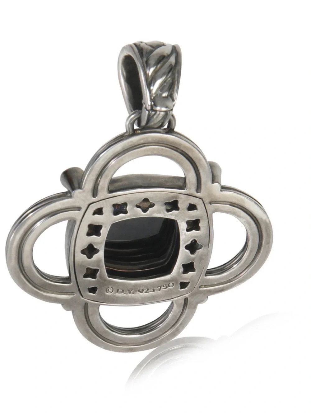 David Yurman Black Onyx and Diamond Accent Clover Pendant with Gold Details